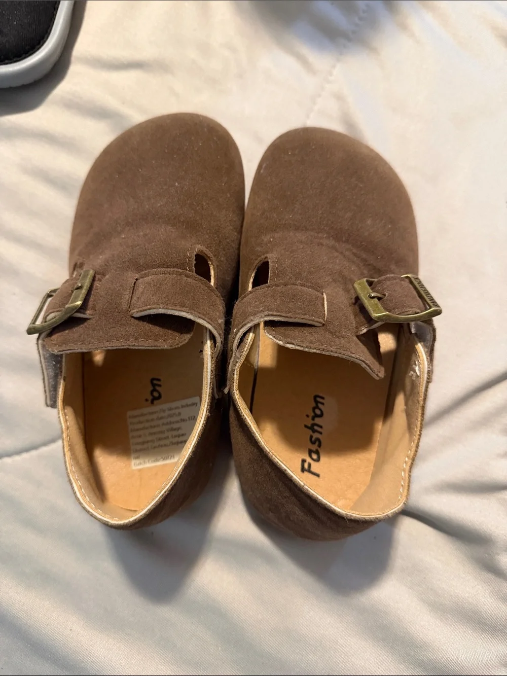 Children's Brown Suede Buckle Mary Jane Shoes -